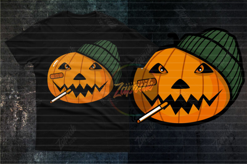 Thug Pumpkin halloween smoke cartoon illustration vector tshirt design