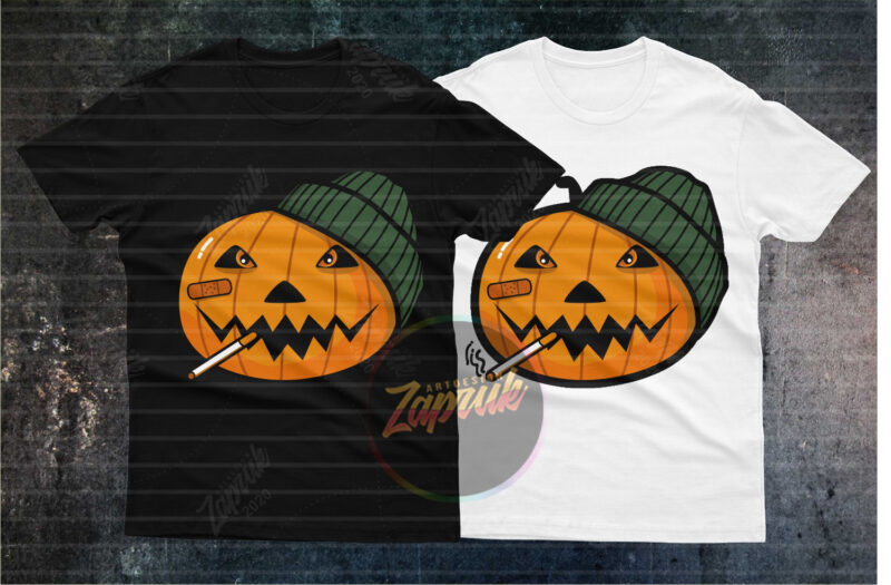 Download Thug Pumpkin halloween smoke cartoon illustration vector ...