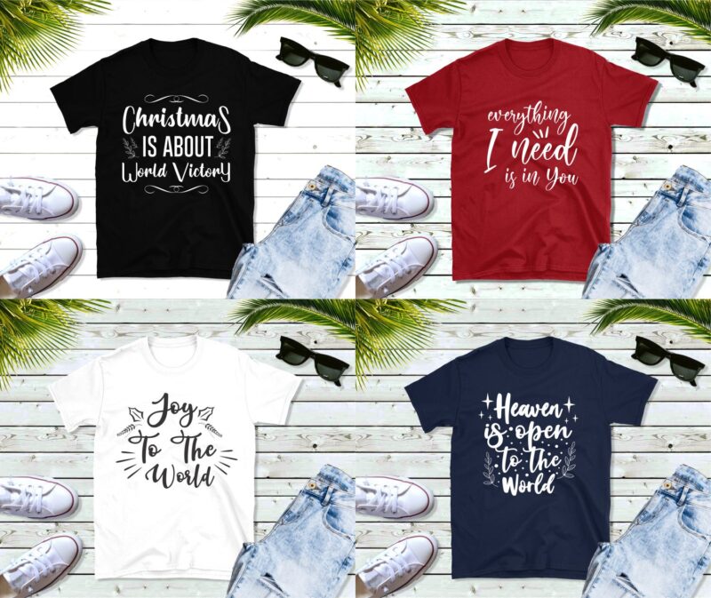 Christmas quotes sayings t-shirt design bundle vector. Handwriting religion and spiritual theme t shirts designs pack collection