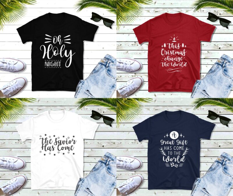 Christmas quotes sayings t-shirt design bundle vector. Handwriting religion and spiritual theme t shirts designs pack collection