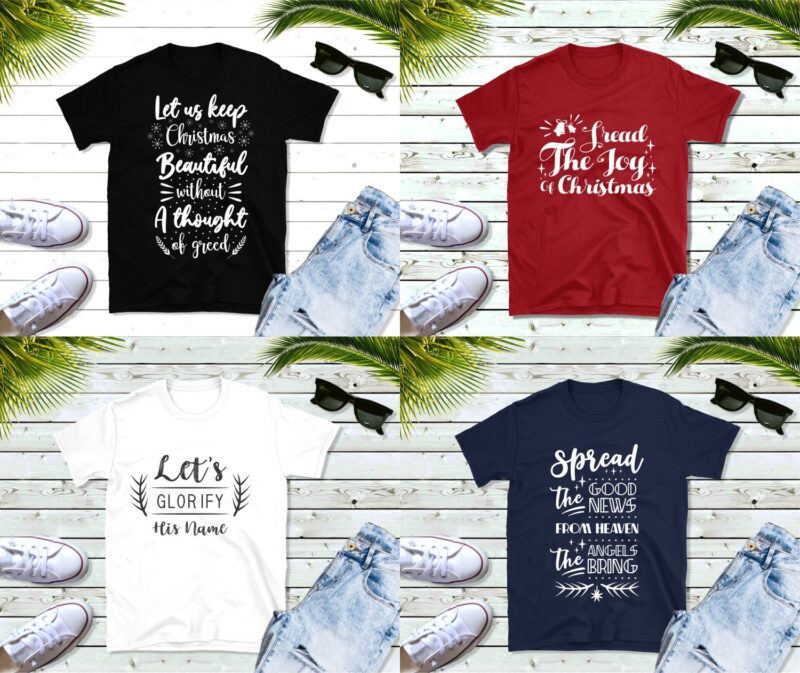 Christmas quotes sayings t-shirt design bundle vector. Handwriting religion and spiritual theme t shirts designs pack collection
