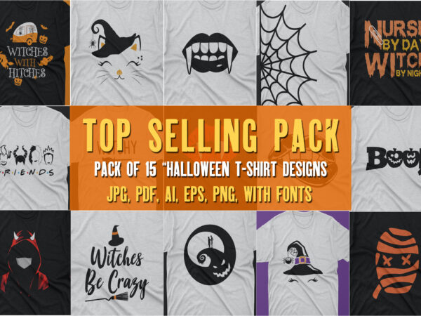 Halloween t shirt pack of 15 designs ready to print | commercial use