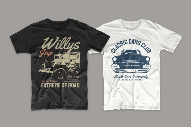 Car t shirt design bundle. Editable t-shirt designs bundle. Classic cars t-shirt design. Vintage t shirt design bundle. Retro t shirt designs bundle. Car logo design. Set of car t