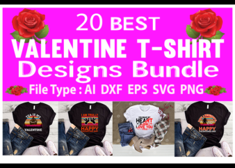 20 valentine’s day t-shirt designs bundle, valentine’s day svg bundle