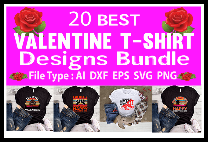 20 valentine’s day t-shirt designs bundle, valentine’s day svg bundle