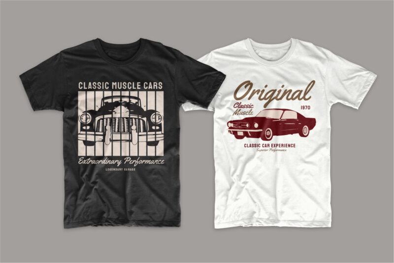 Car t shirt design bundle. Editable t-shirt designs bundle. Classic cars t-shirt design. Vintage t shirt design bundle. Retro t shirt designs bundle. Car logo design. Set of car t