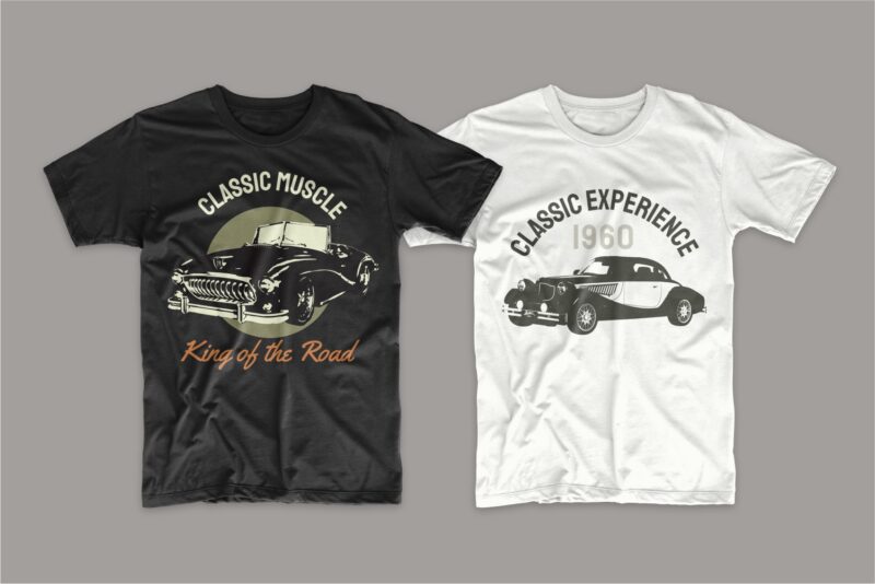 Car t shirt design bundle. Editable t-shirt designs bundle. Classic cars t-shirt design. Vintage t shirt design bundle. Retro t shirt designs bundle. Car logo design. Set of car t