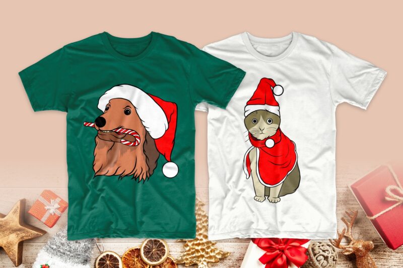 t-shirt vector Christmas dog and cat t shirt designs cartoon bundle svg. Christmas bundle t-shirt design. Cartoon bundles svg png psd. Christmas T shirt design vector