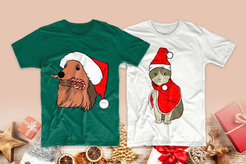 Christmas dog and cat t shirt designs cartoon bundle svg. Christmas bundle t-shirt design. Cartoon bundles svg png psd. Christmas T shirt design vector