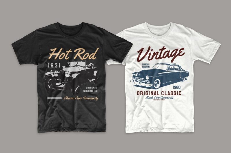 Car t shirt design bundle. Editable t-shirt designs bundle. Classic cars t-shirt design. Vintage t shirt design bundle. Retro t shirt designs bundle. Car logo design. Set of car t