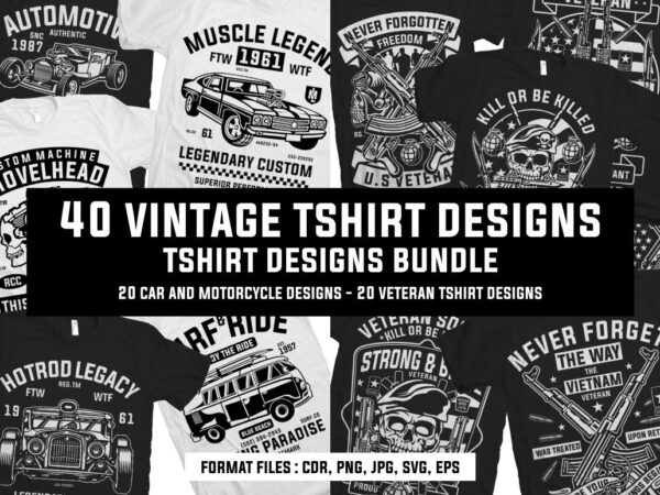 40 vintage tshirt designs bundle