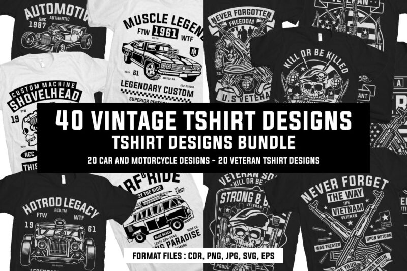40 Vintage Tshirt Designs Bundle