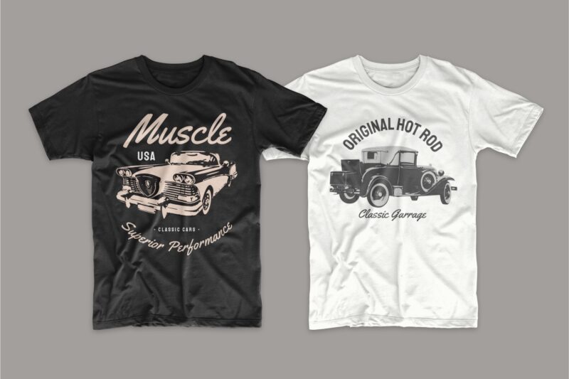 Car t shirt design bundle. Editable t-shirt designs bundle. Classic cars t-shirt design. Vintage t shirt design bundle. Retro t shirt designs bundle. Car logo design. Set of car t