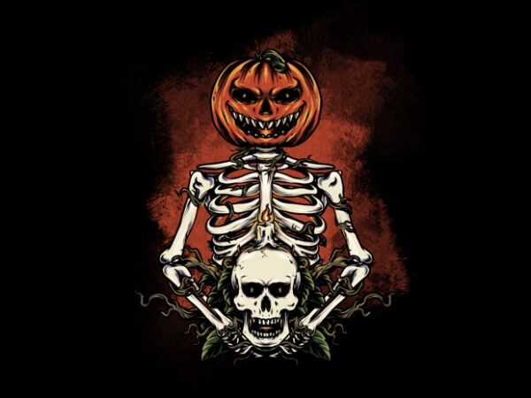 Pumpkin & skull t shirt illustration