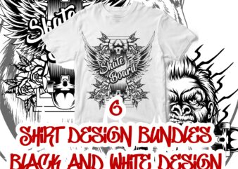 6 shirt design bundles black and white version