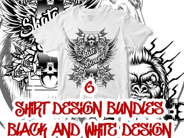 6 shirt design bundles black and white version