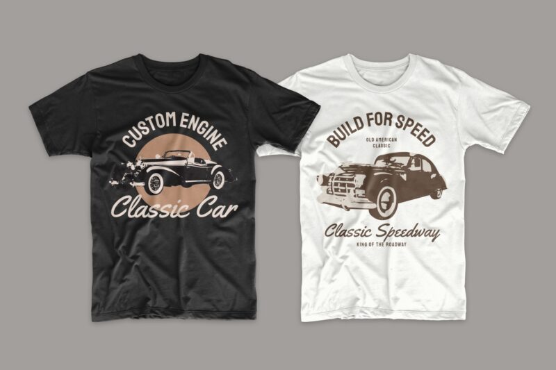 Car t shirt design bundle. Editable t-shirt designs bundle. Classic cars t-shirt design. Vintage t shirt design bundle. Retro t shirt designs bundle. Car logo design. Set of car t