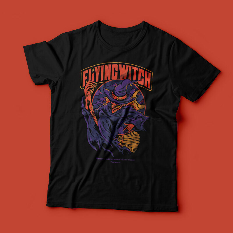 Flying Witch Halloween Theme T-Shirt Design