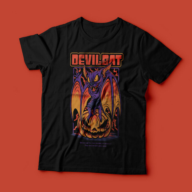 Devil Bat Halloween Theme T-Shirt Design