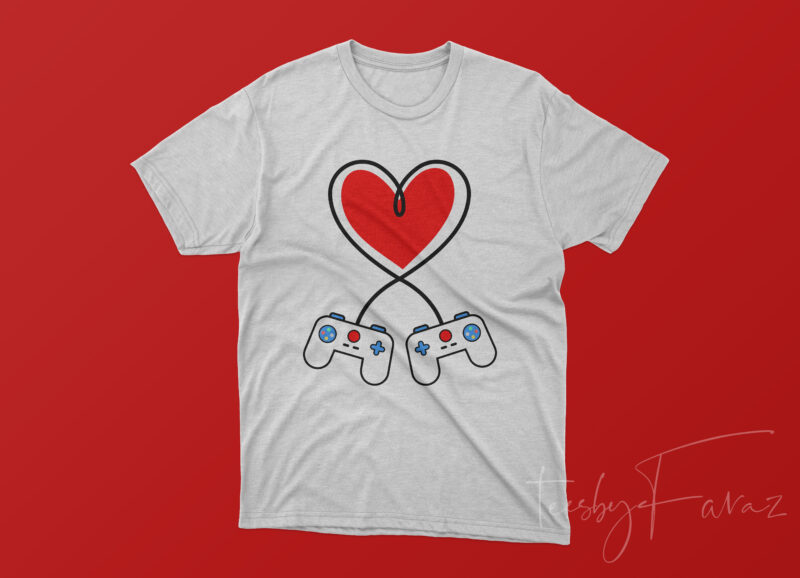 Controllers and heart connected | Gamers | Gaming love tshirt artwork for sale