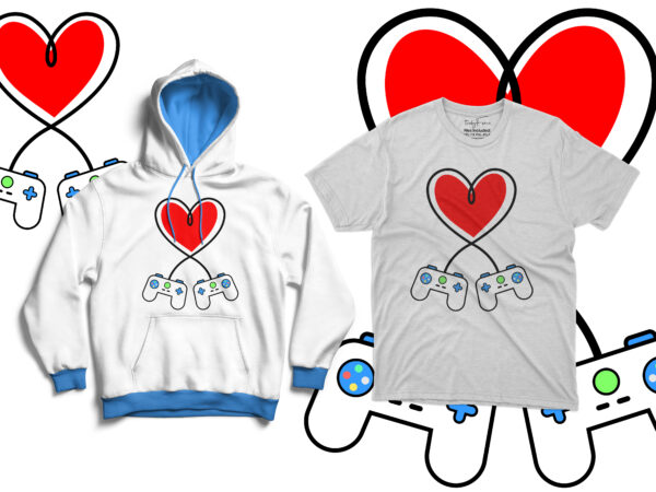 Controllers and heart connected | gamers | gaming love tshirt artwork for sale