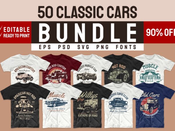 Car t shirt design bundle. editable t-shirt designs bundle. classic cars t-shirt design. vintage t shirt design bundle. retro t shirt designs bundle. car logo design. set of car t