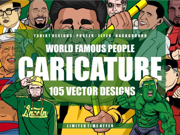 105 caricature tshirt designs bundle