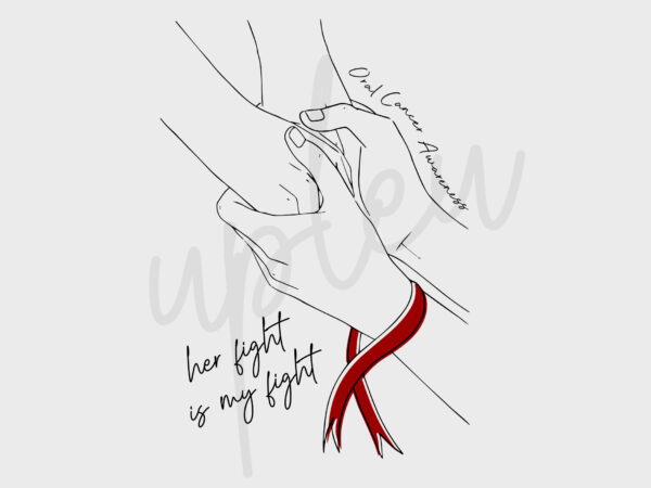 Line art her fight is my fight for oral cancer svg, oral cancer awareness svg, red ribbon svg, fight cancer svg, awareness tshirt svg,cricut