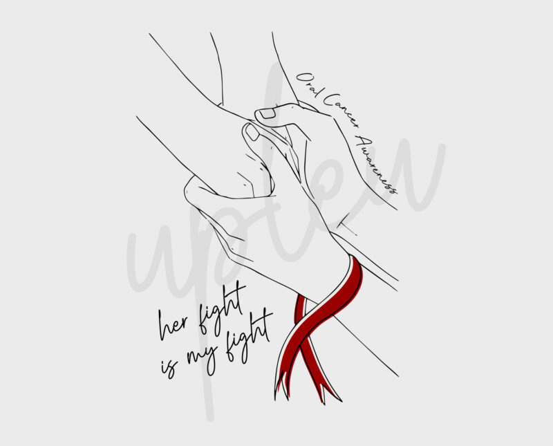 Line Art Her Fight Is My Fight For Oral Cancer SVG, Oral Cancer Awareness SVG, Red Ribbon SVG, Fight Cancer svg, Awareness Tshirt svg,Cricut