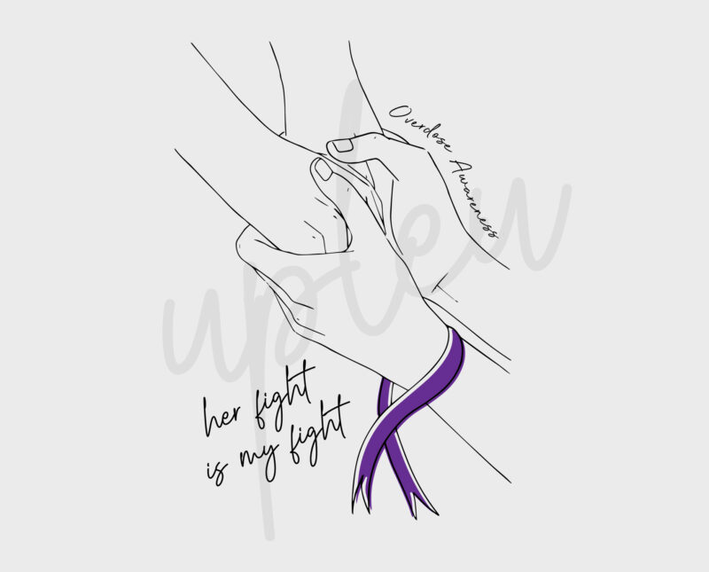 Line Art Her Fight Is My Fight For Overdose SVG, Overdose Awareness SVG, Purple Ribbon SVG, Fight Cancer svg, Awareness Tshirt svg, Digital