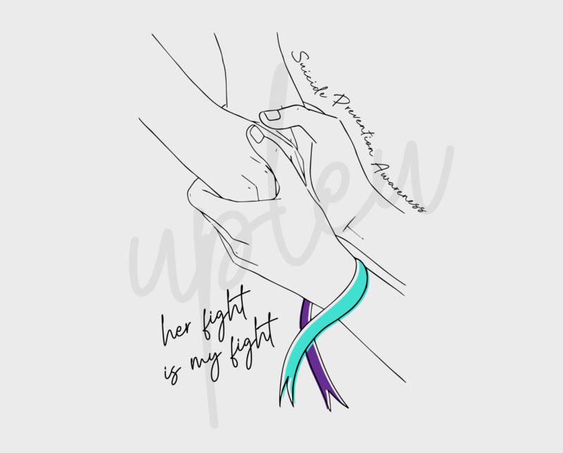 Line Art Her Fight Is My Fight For Suicide Prevention SVG, Suicide Prevention Awareness SVG, Purple Ribbon SVG, Fight Cancer svg, Digital