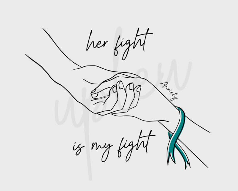 Line Art Her Fight Is My Fight For Anxiety SVG, Anxiety Awareness SVG, Amber Ribbon SVG, Fight Cancer Svg, Awareness Tshirt svg, Cricut