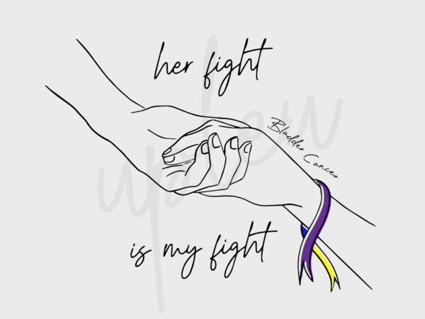 Line art her fight is my fight for bladder cancer svg, bladder cancer awareness svg, marigold, blue and purple ribbon svg, fight cancer svg t shirt vector graphic