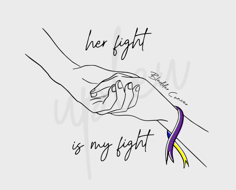 Line Art Her Fight Is My Fight For Bladder Cancer SVG, Bladder Cancer Awareness SVG, Marigold, Blue and Purple Ribbon SVG, Fight Cancer Svg