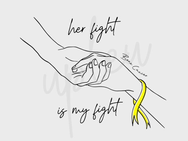 Line art her fight is my fight for bone cancer svg, bone cancer awareness svg, yellow ribbon svg, fight cancer svg, awareness tshirt svg