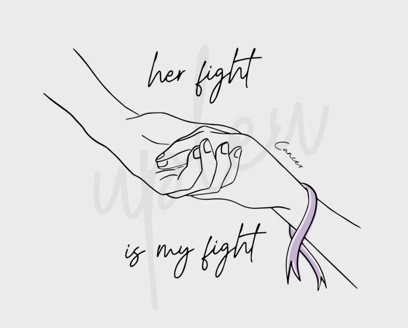 Line Art Her Fight Is My Fight For Cancer SVG, Cancer Awareness SVG, Light Purple Ribbon SVG, Fight Cancer svg, Awareness Tshirt svg