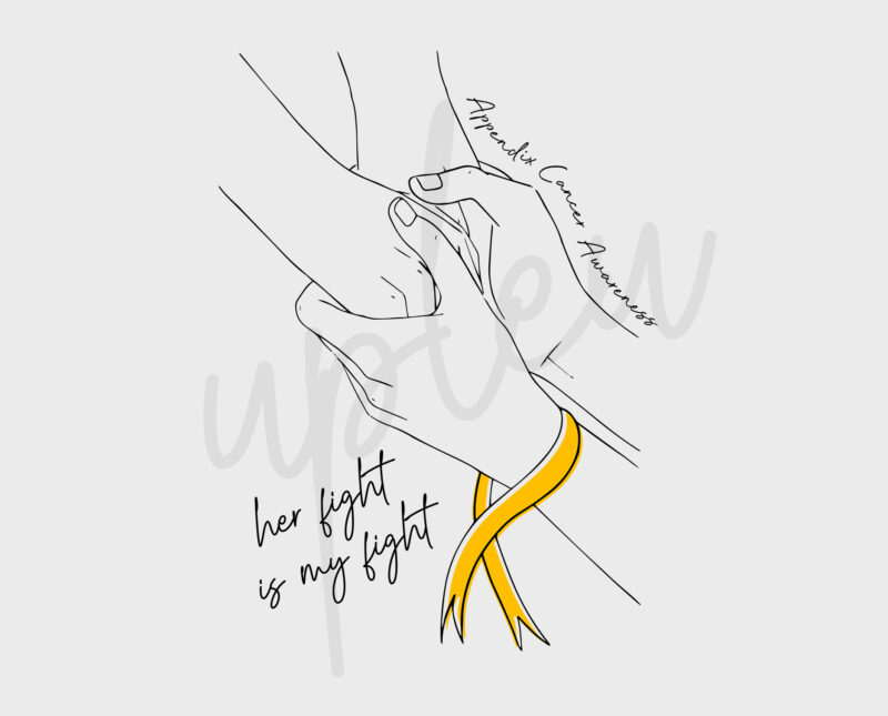 Line Art Her Fight Is My Fight For Appendix Cancer SVG, Appendix Awareness SVG, Amber Ribbon SVG, Fight Cancer Svg, Awareness Tshirt svg