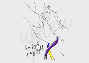 Line Art Her Fight Is My Fight For Bladder Cancer SVG, Bladder Cancer Awareness SVG, Marigold, Blue and Purple Ribbon SVG, Fight Cancer SVG, Awareness Tshirt svg, Digital Files