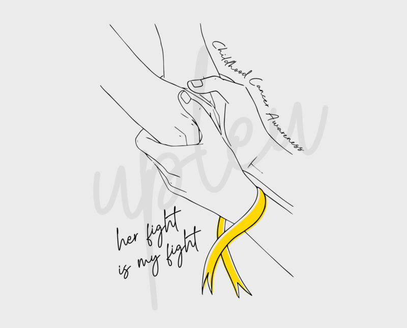 Line Art Her Fight Is My Fight For Childhood Cancer Awareness SVG, Childhood Cancer Awareness SVG, Gold Ribbon SVG, Fight Cancer svg
