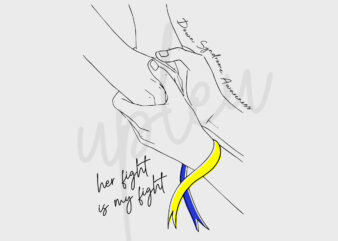 Line Art Her Fight Is My Fight For Down Syndrome SVG, Down Syndrome Awareness SVG, Yellow And Blue Ribbon SVG, Fight Cancer svg, Digital
