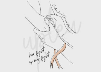 Line Art Her Fight Is My Fight For Endometrial Cancer SVG, Endometrial Cancer Awareness SVG, Pech Ribbon SVG, Fight Cancer svg,Digital File