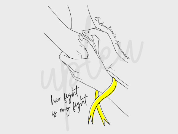 Line art her fight is my fight for endometriosis svg, endometriosis awareness svg, yellow ribbon svg, fight cancer svg,awareness tshirt svg