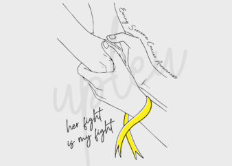 Line Art Her Fight Is My Fight For Ewing Sarcoma SVG, Ewing Sarcoma Awareness SVG, Yellow Ribbon SVG, Fight Cancer svg,Awareness Tshirt svg