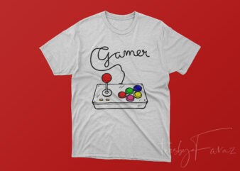 Gamer written with controller wire t shirt design template