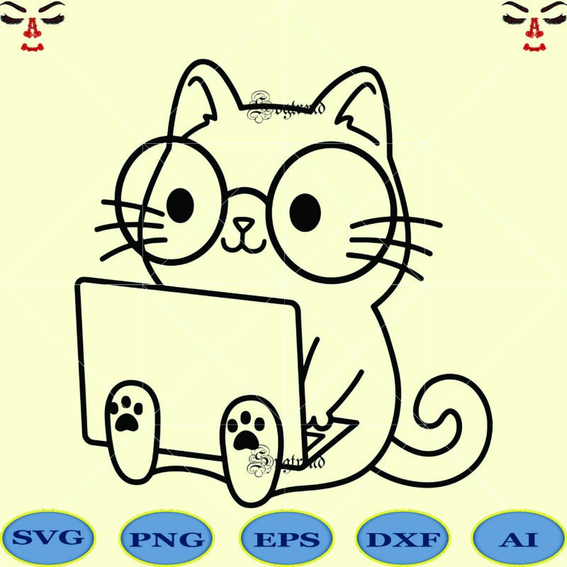 Cat nerd vector, Kitten vector, Nerd cat Svg, Cat with glasses Svg, Cat Svg, Cat cute Svg, Cat vector, Kitty Svg, Kitten Svg, Pet face Svg