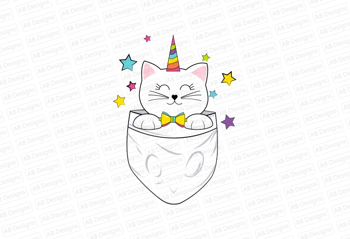 Cat Pocket, Pocket star kittycorn, Valentine kittycorn, Kittycorn, Kitty cat T-Shirt Design
