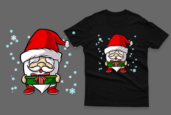 santa claus with gift hand drawn 100% vector ai, eps, svg, png transparent background