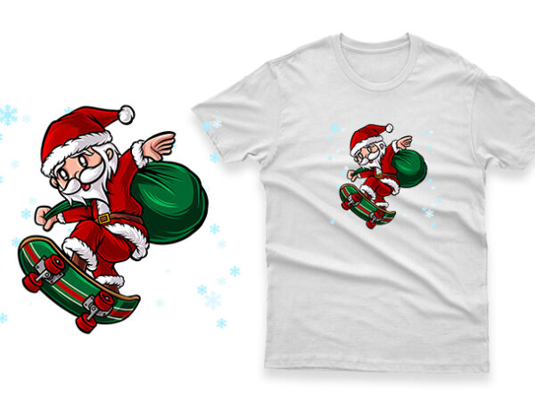 Santa claus riding a skateboard hand drawn 100% vector ai, eps, svg, png transparent background
