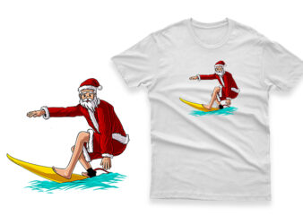 summer santa claus surfing hand drawn 100% vector ai, eps, svg, png transparent background