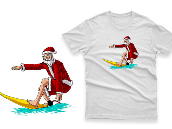 Summer santa claus surfing hand drawn 100% vector ai, eps, svg, png transparent background